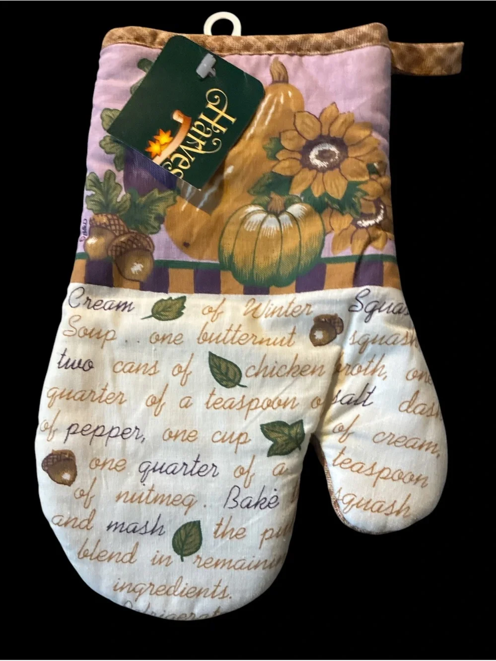 NWT Vintage Autumn Harvest Recipe Oven Mitt – Cream of Winter Squash Soup